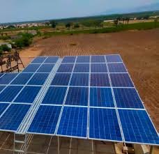 Aerial view of ground-mount solar farm installation
