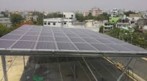 Residential solar installation with Hyderabad cityscape
